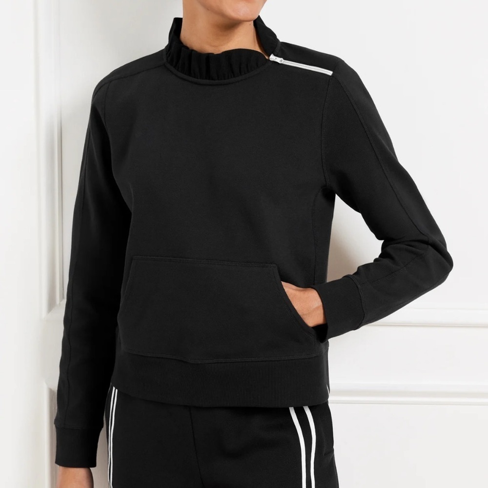 Talbots Ruffle Neck Scuba Black Sweatshirt with Pocket